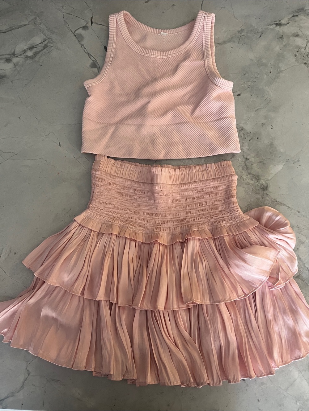 Reset pink skirt and matching fitted sleeveless top from honey. Selling as set.